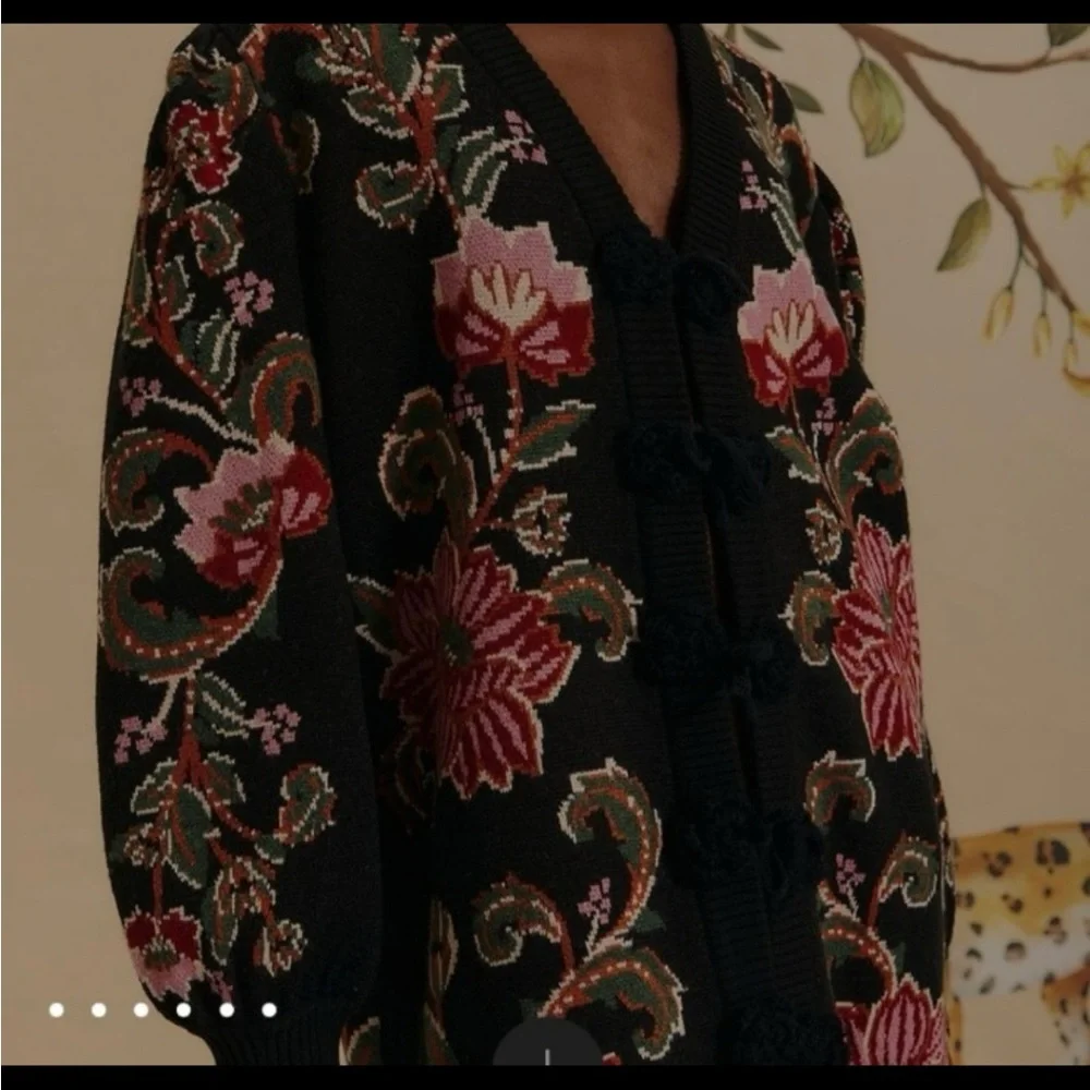 Floral Embroidered Black Cardigan - Picture 2 of 10